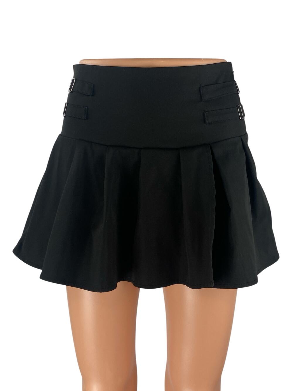 Princess Polly Women's Black Buckle Zip High Waist Pleated A Line Mini Skirt 4